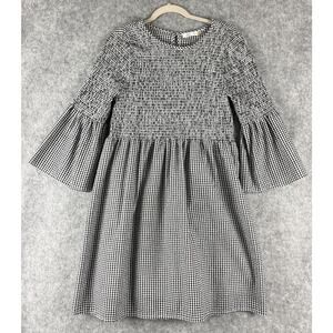 Vasna Gingham Dress Womens Large Smocked 3/4 Bell Sleeve Seersucker